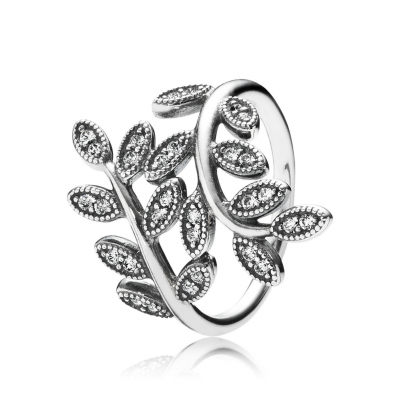 Pandora Sparkling Leaves Ring, Clear CZ