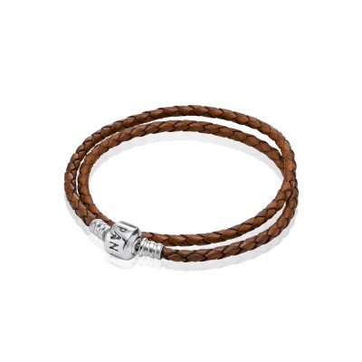 Pandora Brown Braided Double-Leather Charm Bracelet