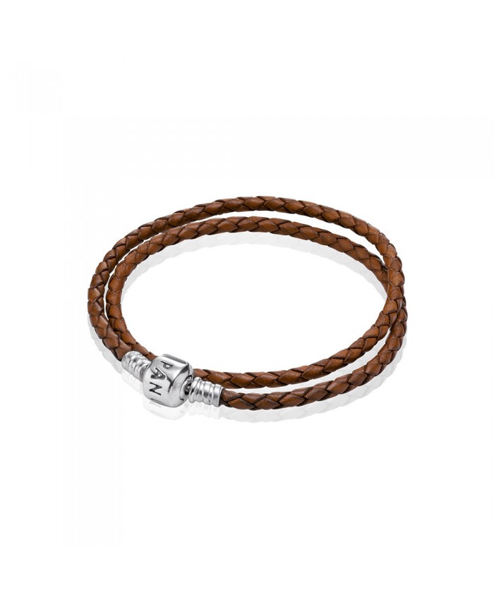 Pandora Brown Braided Double-Leather Charm Bracelet