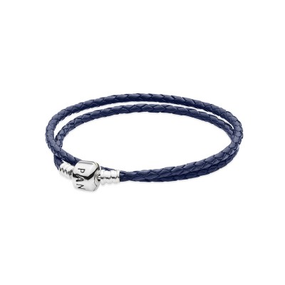 Pandora Dark Blue Braided Double-Leather Charm Bracelet