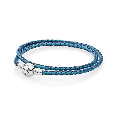 Pandora Mixed Blue Woven Double-Leather Charm Bracelet