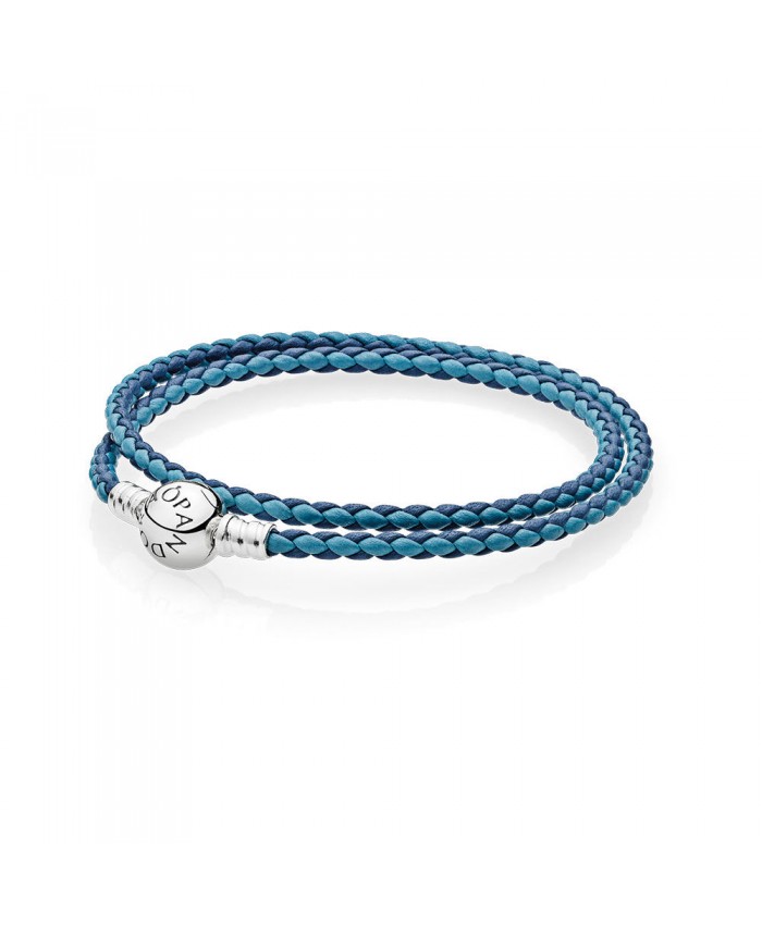 Pandora Mixed Blue Woven Double-Leather Charm Bracelet