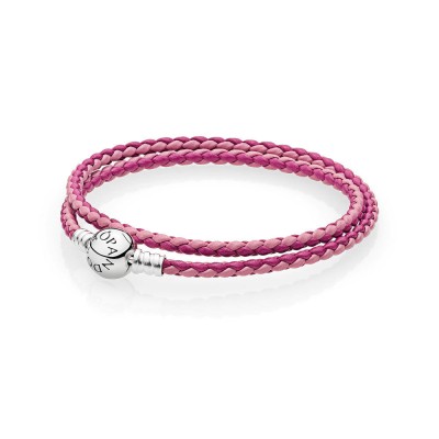 Pandora Mixed Pink Woven Double-Leather Charm Bracelet