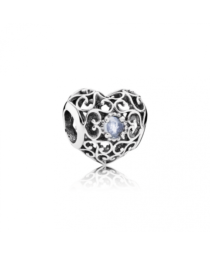 Pandora March Signature Heart, Aqua Blue Crystal