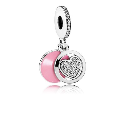 Pandora Devoted Heart Dangle Charm, Pink Enamel & Clear CZ